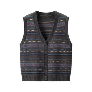 Patterned Knit Vest in Gray and Blue